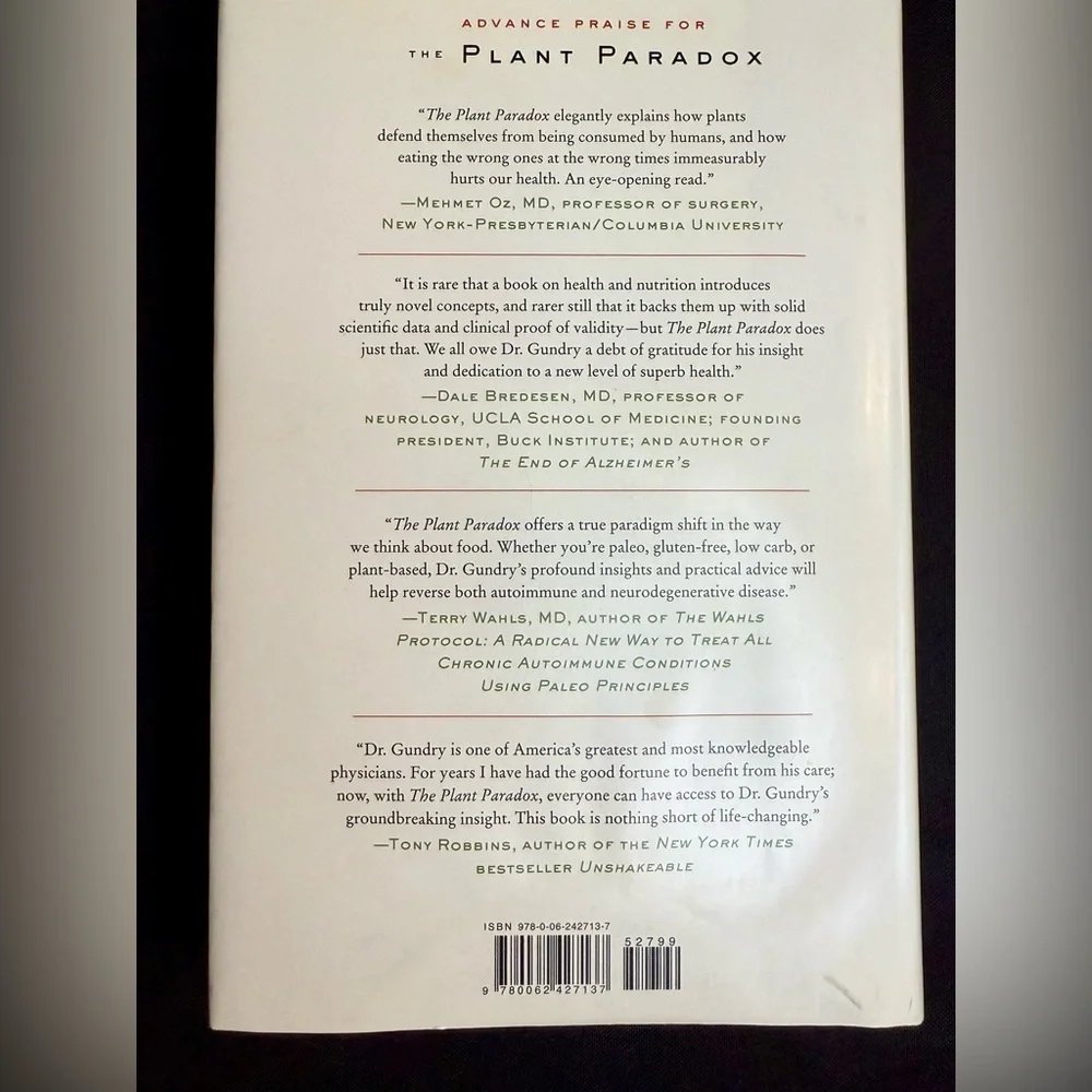 Lot of TWO PLANT PARADOX and PLANT PARADOX COOKBOOK By Steven Gundry MD